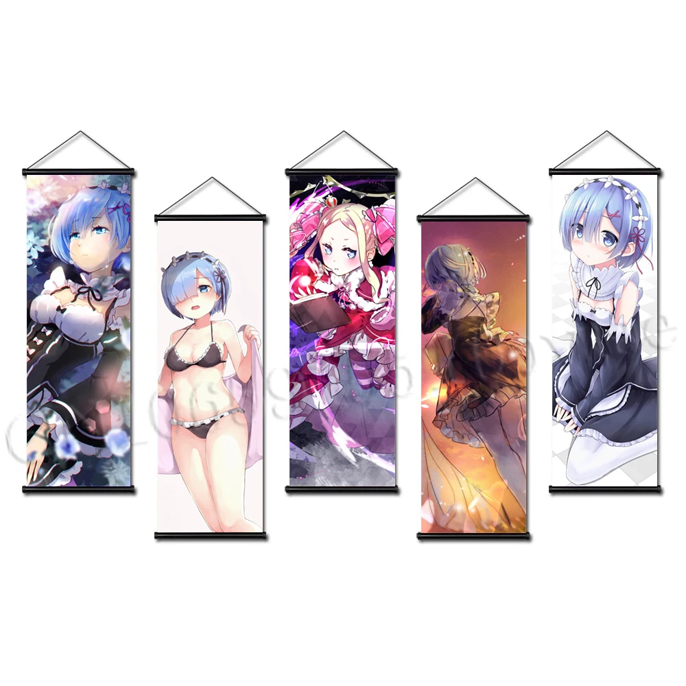 

Rem Ram домашний декор Кара хаджимера Эмилия Холст Картина Re:Zero Висячие свитки картина на стену Художественная печать рождественские подарки