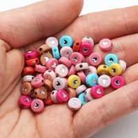 new round flat 4x7mm colorful acrylic beads silver color heart pattern loose beads for jewelry making diy necklaces accessories