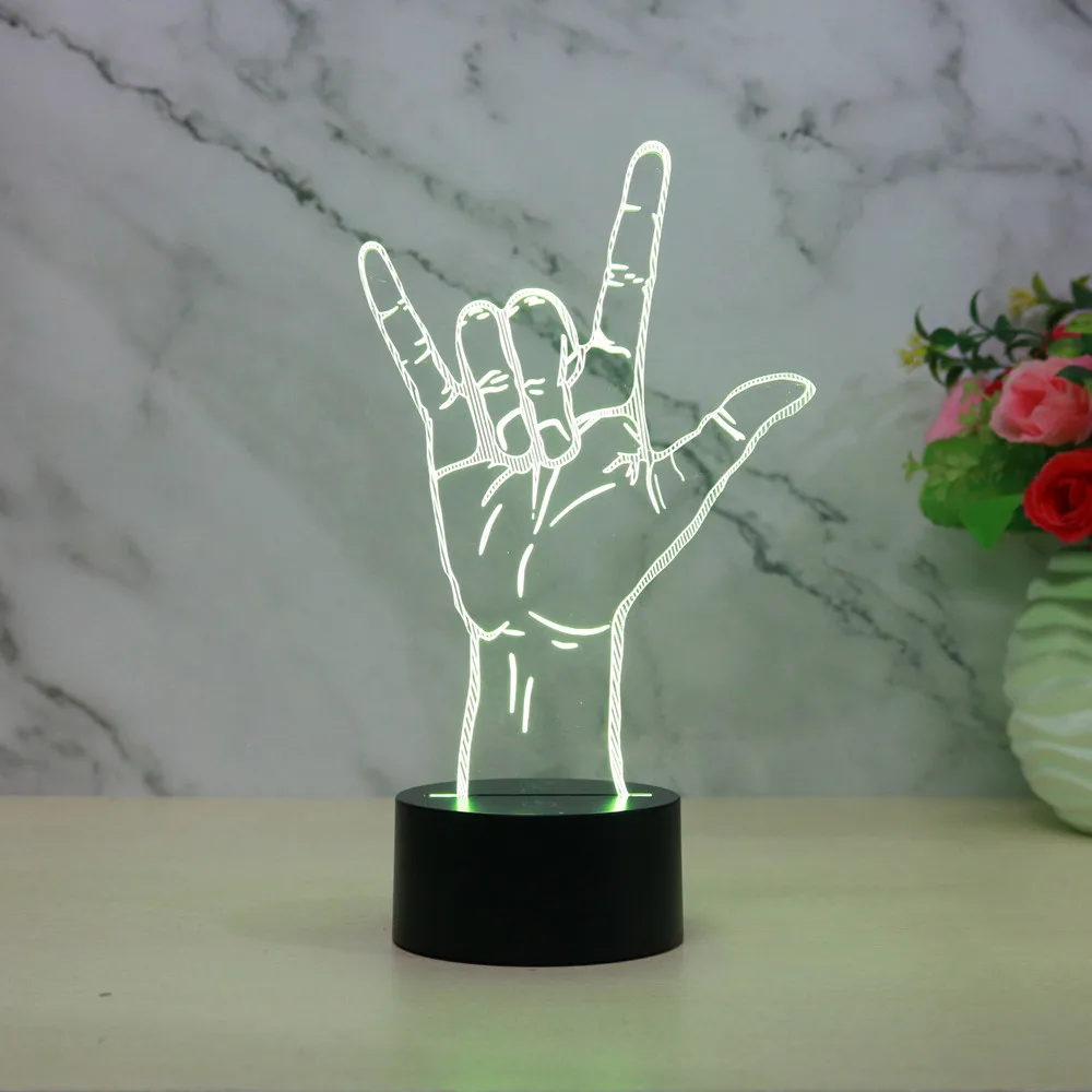 Жест ночной Светильник рок-знак 3D иллюзия Лампа для украшения музыкальной