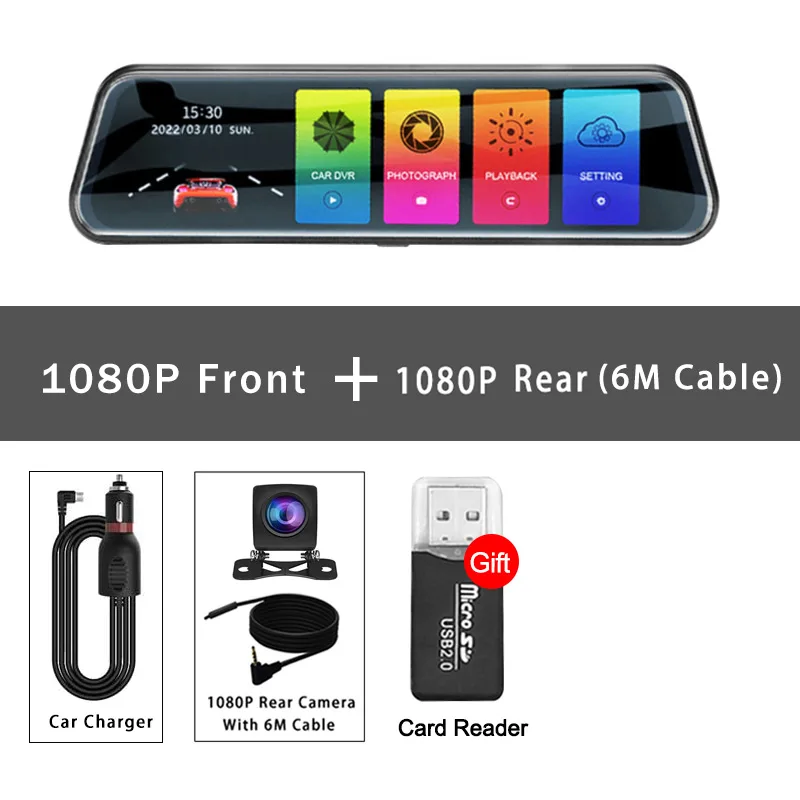 Автомобильная зеркальная камера для автомобиля, сенсорный экран, видеорегистратор, зеркало заднего вида 10 дюймов, видеорегистратор, передняя и зеркальная камера, зеркало заднего вида, DVR, черная коробка