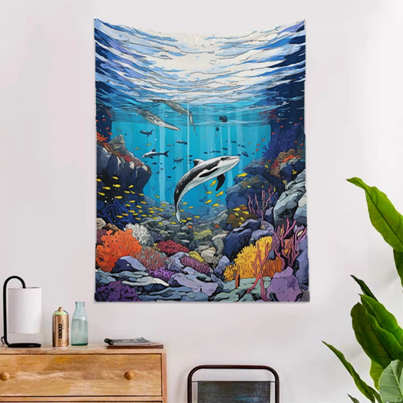 

The Underwater World Anime Wall Tapestry Aesthetic Headboards Decoration Bedroom Tapestries Kawaii Room Decor Home Decors Fabric