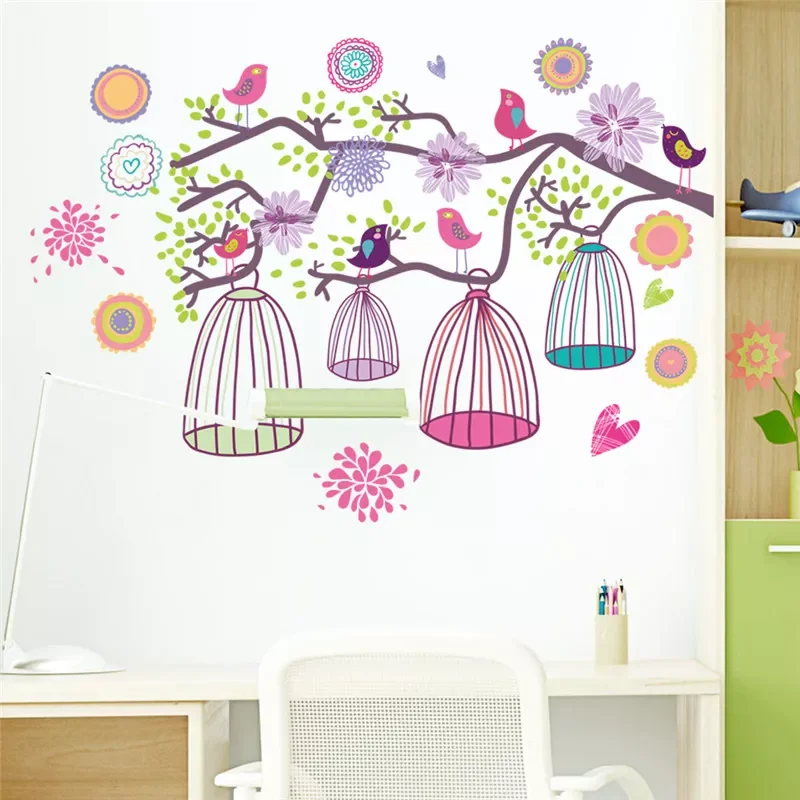 

Cage Tree Branch Flower Wall Stickers Kids Room Bedroom Home Decoration Mural Art Diy Pvc Wall Decal