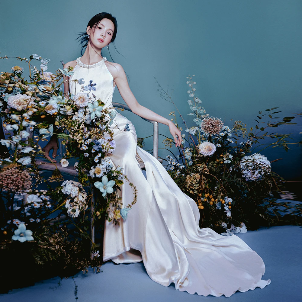 Элегантное мягкое атласное свадебное платье русалки для женщин без рукавов с