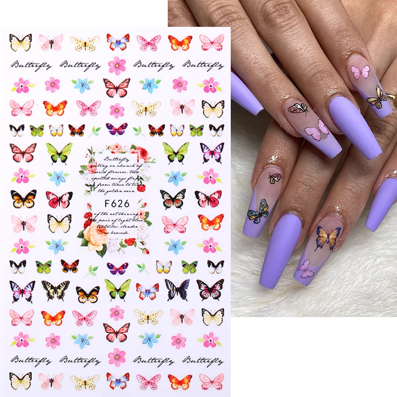 

1 sheet Colorful Butterfly 3D Nail Sticker Spring Flowers Leaves Self Adhesive Transfer Sliders Decals Wraps Manicure Decoration