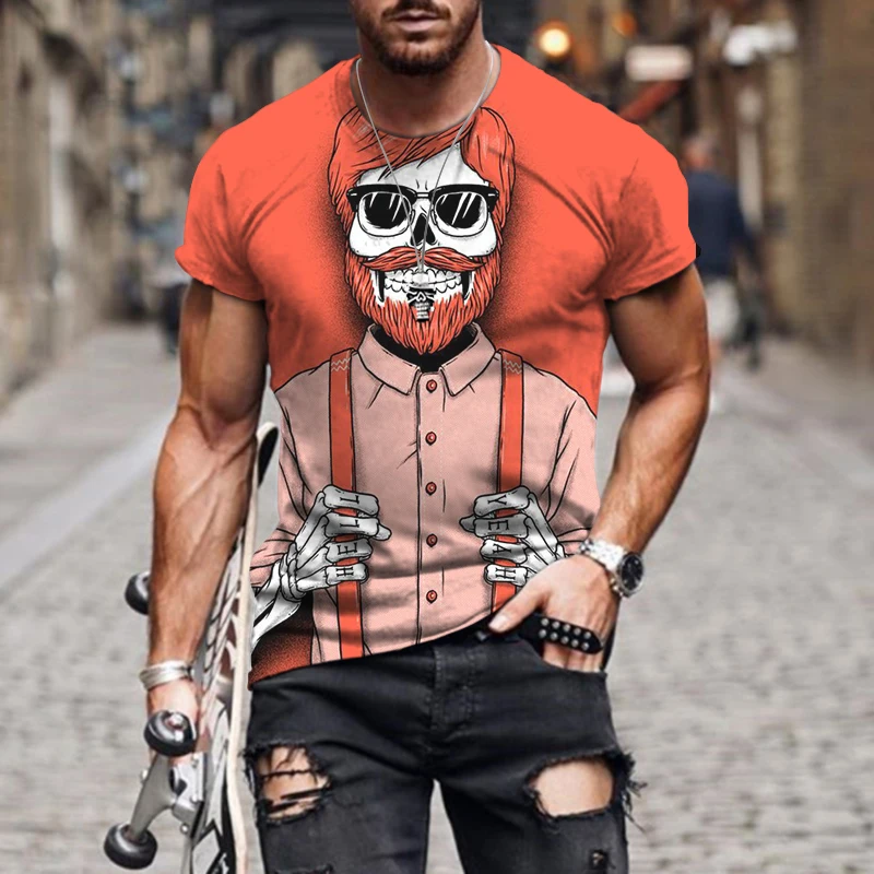

Summer Men's Short Sleeve T-shirts Fashion Vintage Oversized Clothing 3d Skull Printed Harajuku Pattern Top Sweatshirt Casual