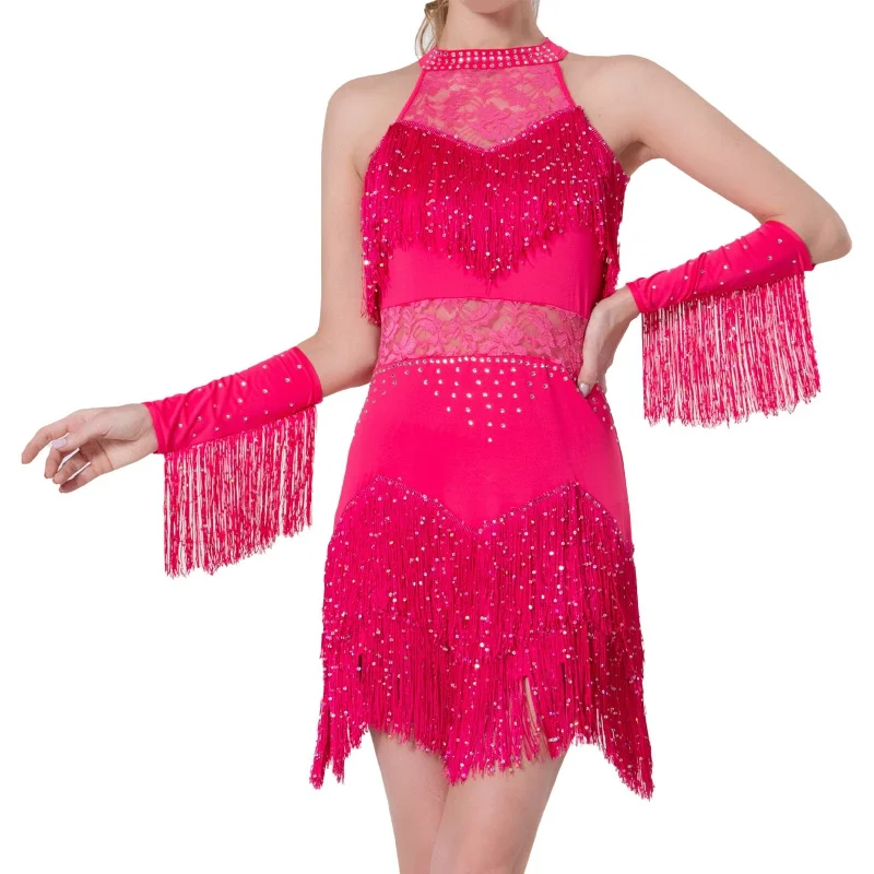 

Women Shiny Fringe Halter Neck Dress Roaring Flapper Gatsby Latin Dance Sexy Sparkly Sequins Bodycon Dress