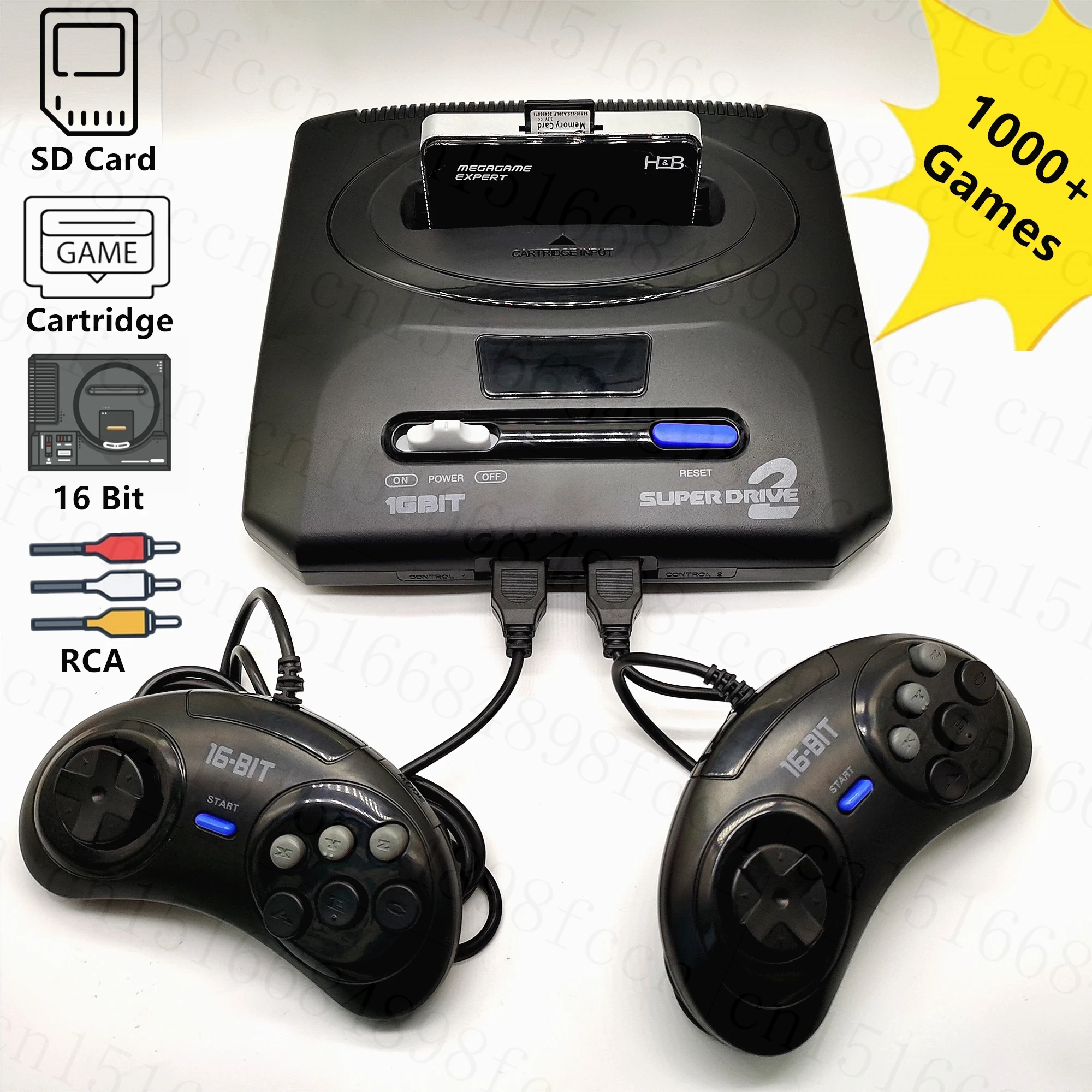 16 бит Ретро ТВ игровая консоль для Genesis для Mega Drive Поддержка картриджа и SD-карты с 1000 играми два проводных контроллера RCA Out