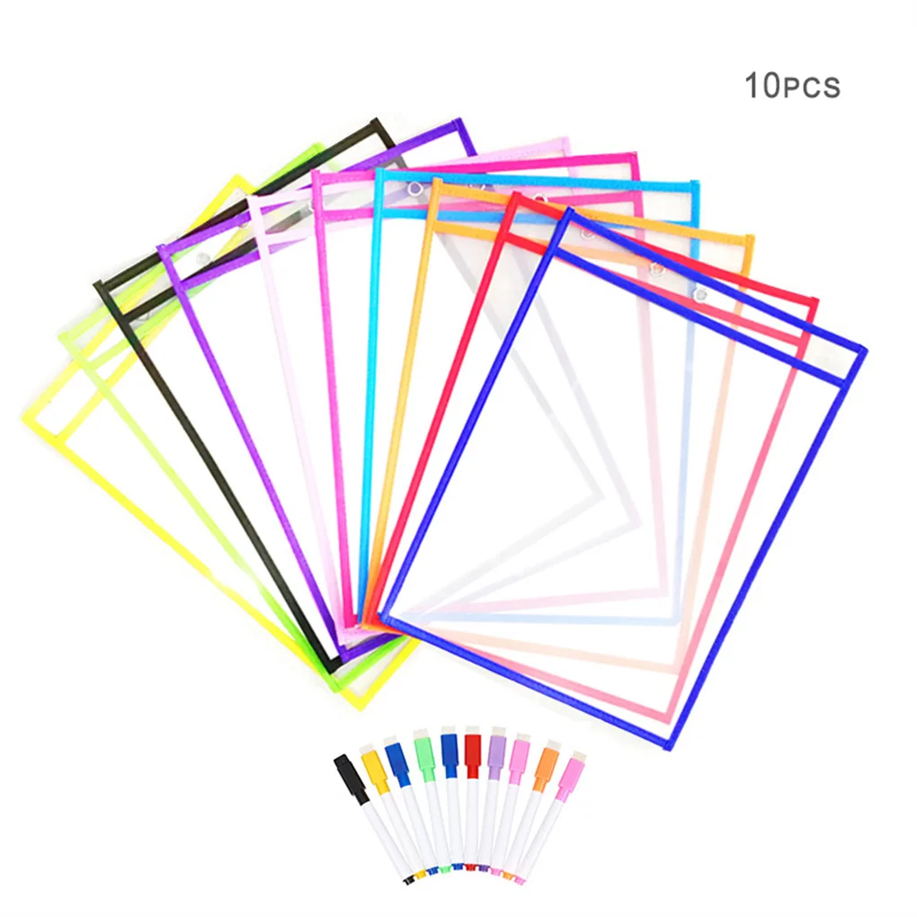 

10 Pieces Sheets Pockets with Pens Protectors Sleeves Preschool Stationery