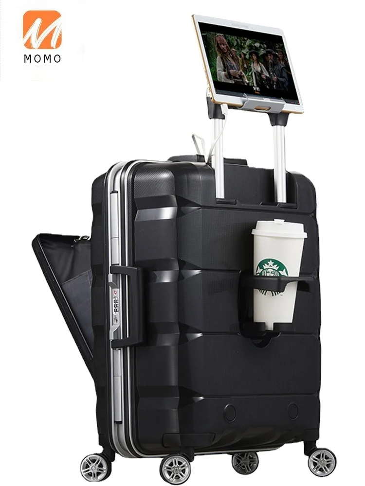 Multi-Functional Open Luggage Small 20-Inch Business Travel Boarding Bag Aluminum Frame Trolley Suitcase |