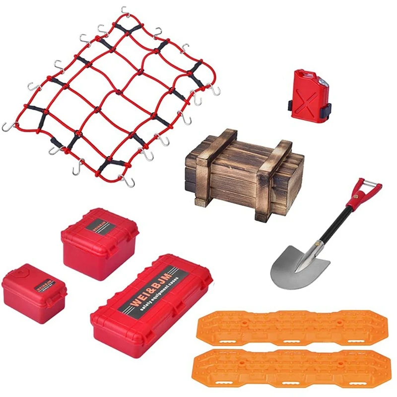 

Roof Decoration 9 In 1 Tank Storage Box Luggage Net Shovel For 1/10 RC Crawler Traxxas TRX4 AXIAL SCX10 Accessories,1