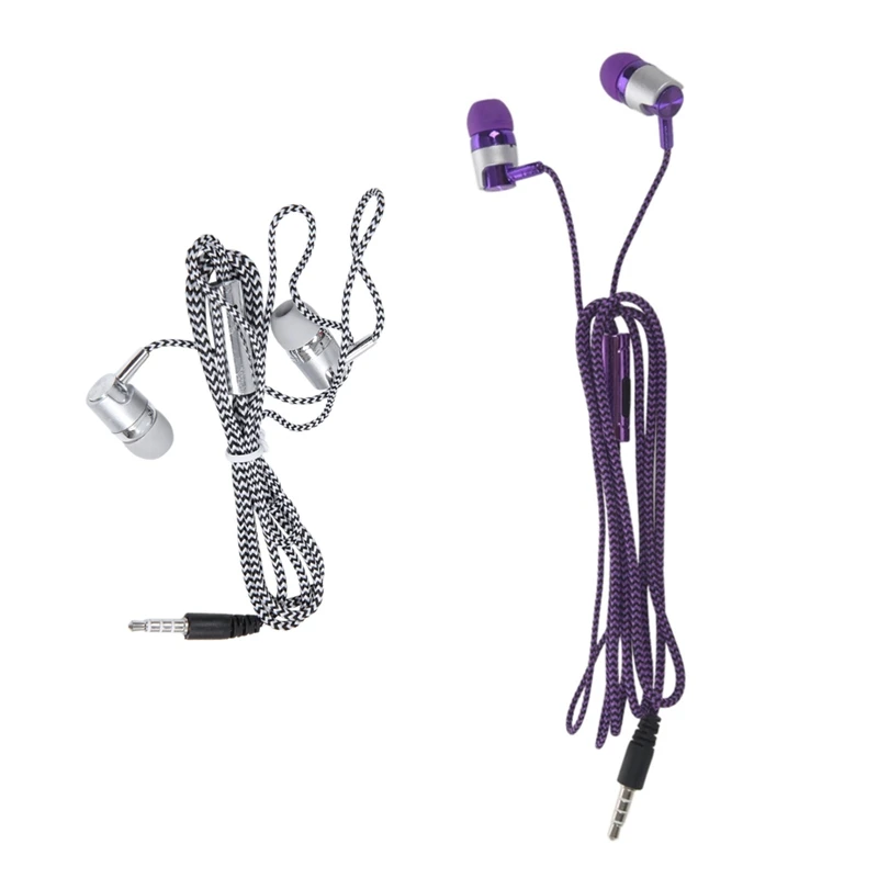 

2 шт., 3,5 мм, MP3 MP4 проводка, сабвуфер, плетеный шнур, универсальные музыкальные наушники-серебристый и фиолетовый