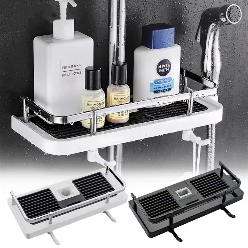 

Shower Pole Head Shampoo Shelves Rack Tray Lifting Storage Shower Drilling Bathroom Shelf Holder No Rod Organizer Holder Stand