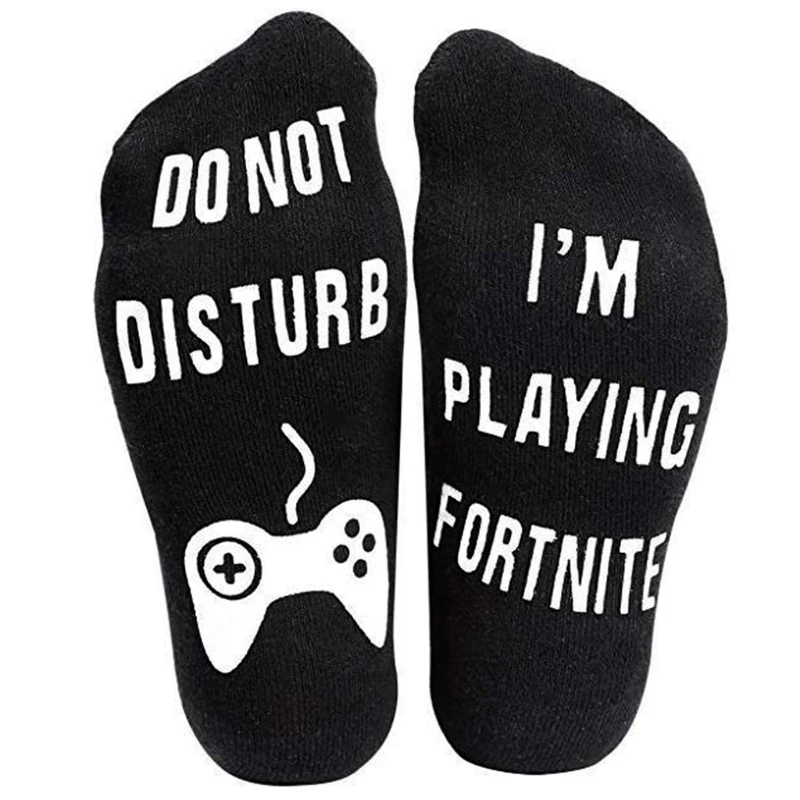 Women Men Unisex Novelty Funny Short Ankle Socks Cotton Anti Slip Rubber Letters Gamer Lovers