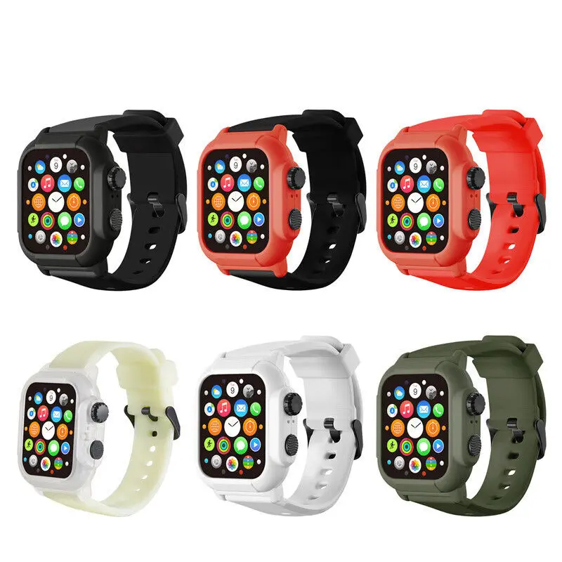 for Apple Watch Series 8 7 6 5 Waterproof Protective Case Band Strap Cover 44mm 45mm For Apple Watch 8 7 6 5 SE SE2 Clear Case