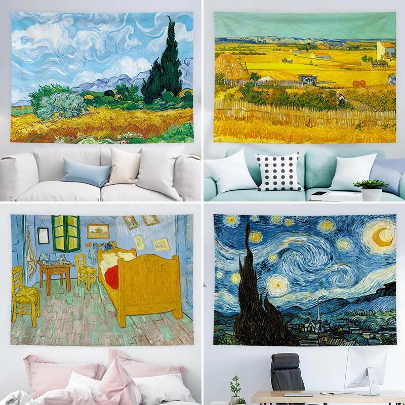 

Boho Decor Home Decor Van Gogh Art Oil Painting Starry Sunflower Decoration Mural Aesthetic Room Decor Tapestry Wall Hanging