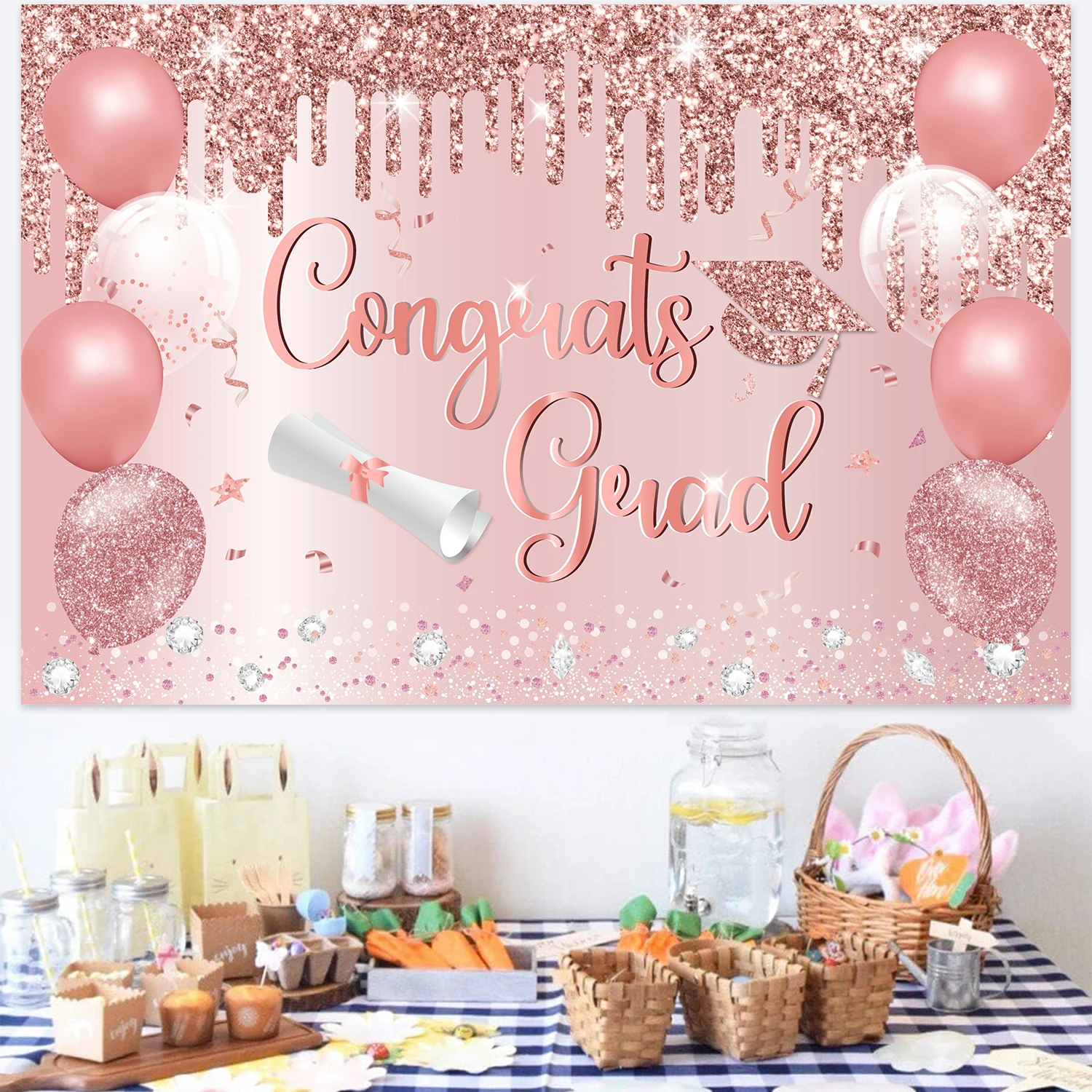 Фоны для выпускного 5*3 фута 2024 розовое золото