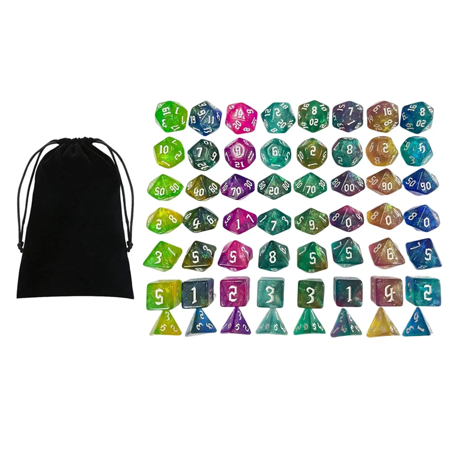 

56Pcs Rolling Dices D8 D10 D12 D20 Polyhedral Dices Set for Board Game Props