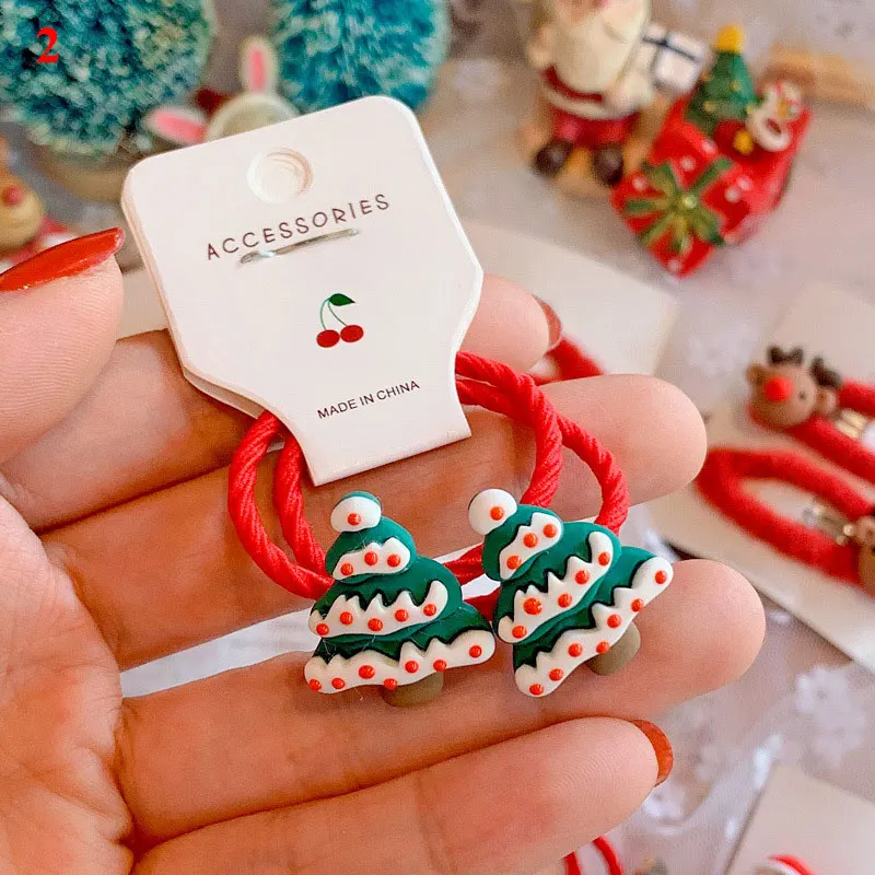 

2PCS Christmas Hair Ring/BB Christmas Hat Tree Hair Clip Hair Ring Children's Hair Jewelry Princess Christmas Gift