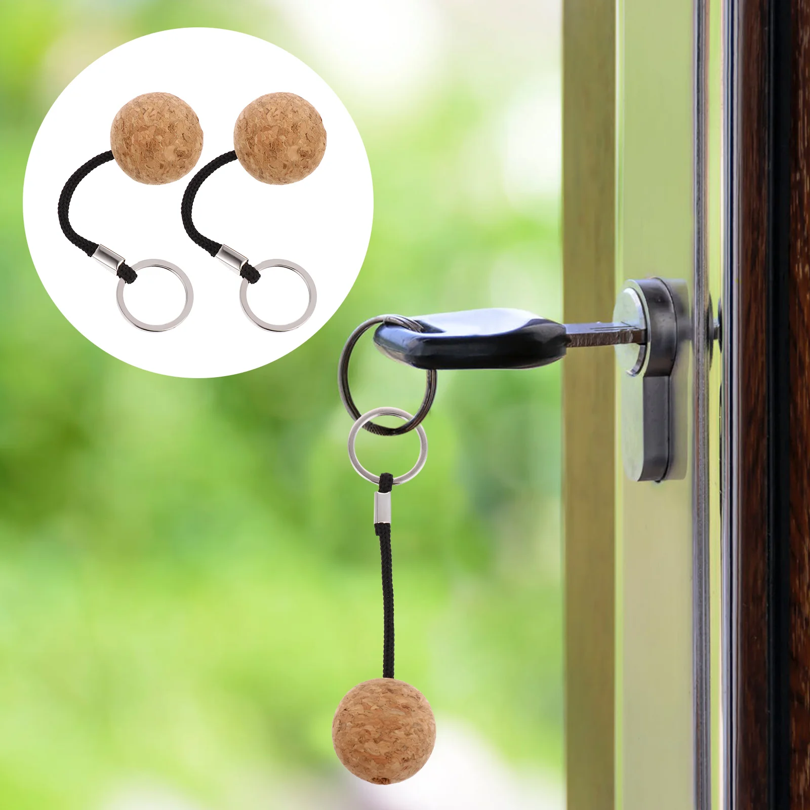 

2 Pcs Cork Float Ball Keyring Floating Chain Circle Sports Keychain Floatable Wooden Keys Marine accessories Boat
