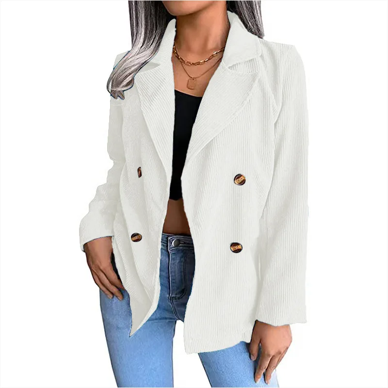 

2022 Autumn And Winter Women's Temperament Coat European Women's Dress Corduroy Suit Collar Double-breasted Suit Jacket