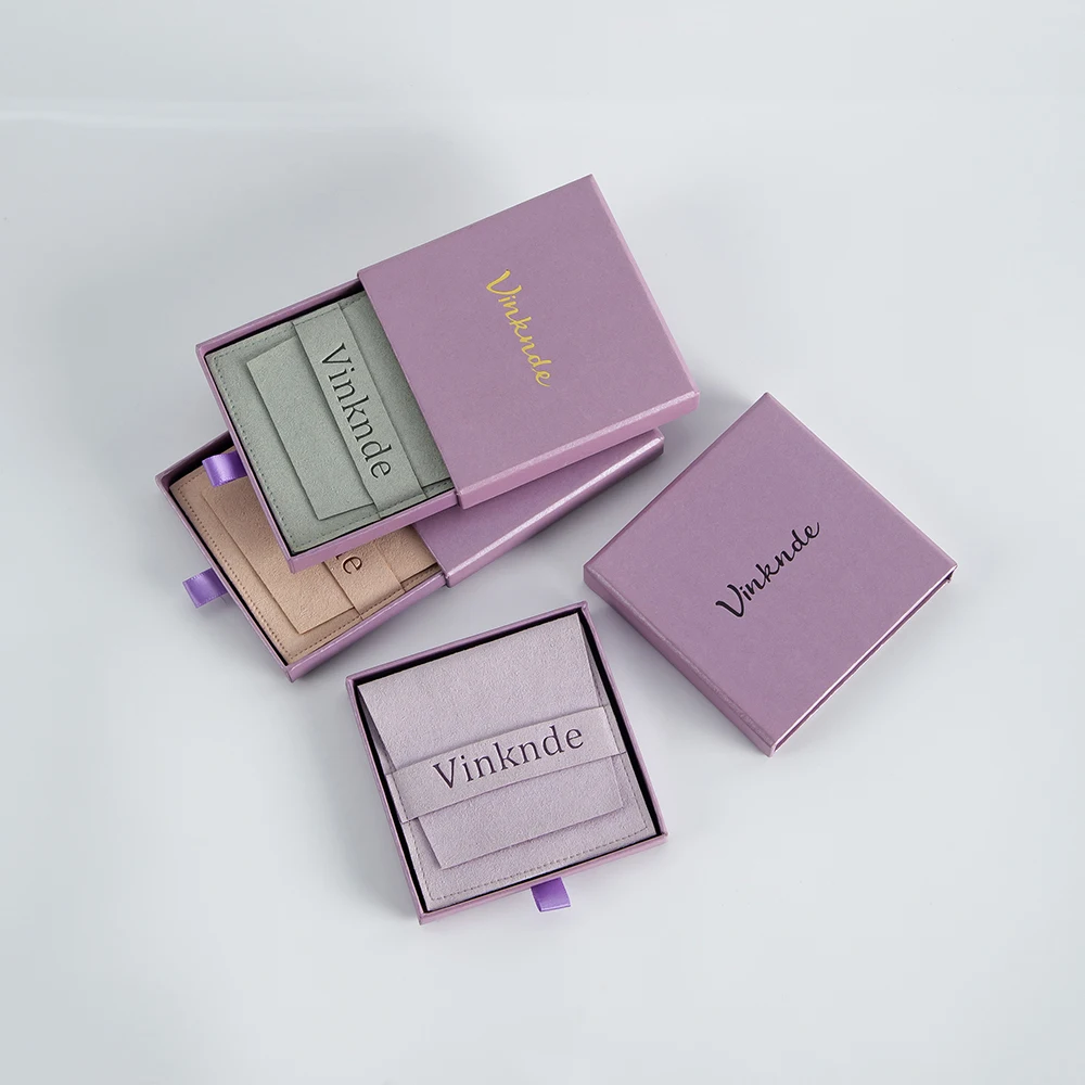 Custom Logo Package Boxes Pouches Luxury Purple Bracelet Earrings Slide Drawer Gift Box with Black Foam for Jewelry Packaging