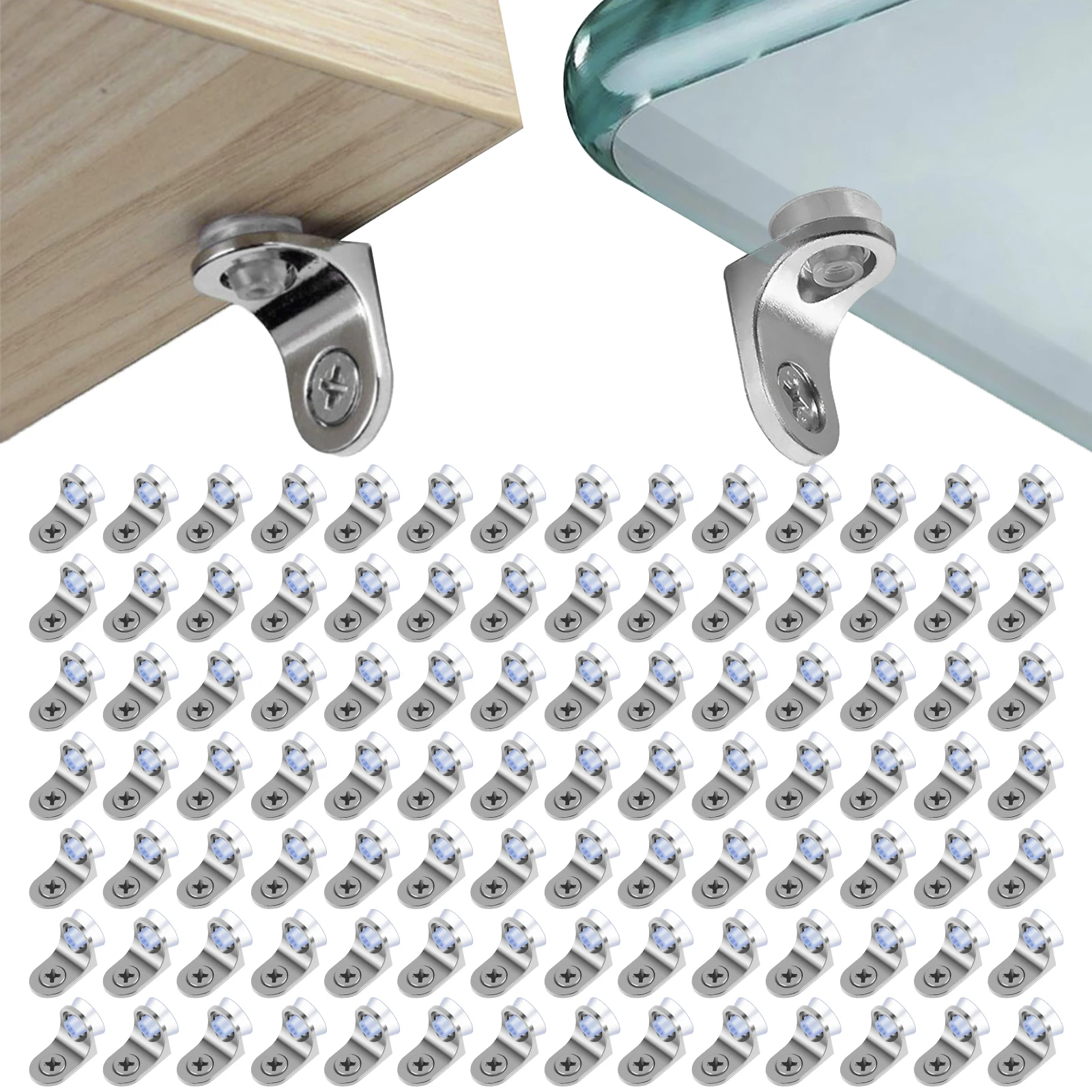 

100Pcs Glass Support Shelf Holder Zinc Alloy Glass Partition Shelving Support Heavy Duty Glass Shelf Bracket Multipurpose Glass