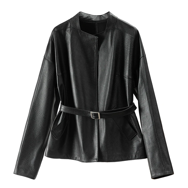 2023 Spring Sheepskin Abrigos Mujer Invierno Adjustable Waist  High Street Fashion Genuine Leather  Real Leather Jacket Women
