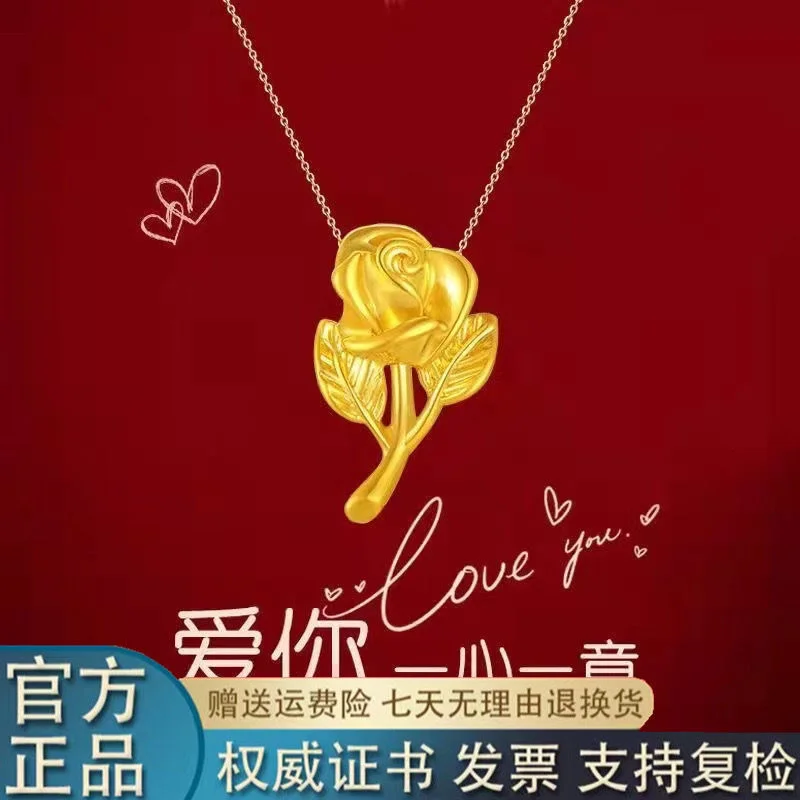 

Women 999 Full 24k Elderly Necklace Fashion Copy 100% Real Gold Pendant Gift for Mother for Women