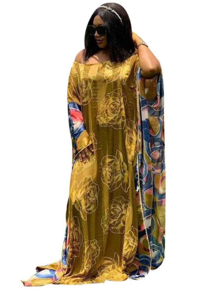 

Boubou African Dresses For Women Slash Neck Batwing Sleeve Robes Africa Clothing Fashion New Print Loose African Long Maxi Dress