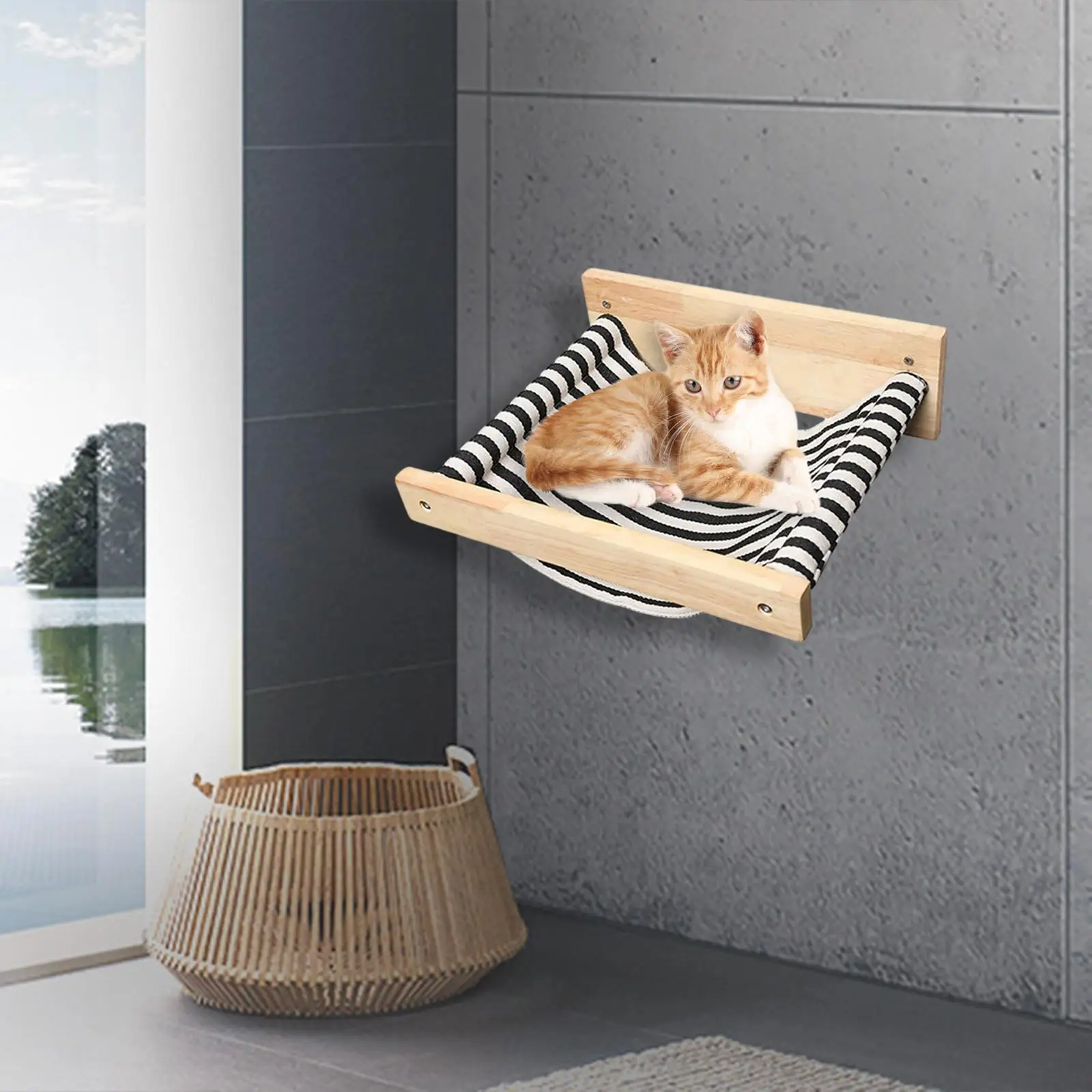 

Cat Hammock Wall Mounted Resting Seat Solid Modern Comfortable Playing for Indoor Cats Sleeping Kitty Beds Perches Pet Cat Bed