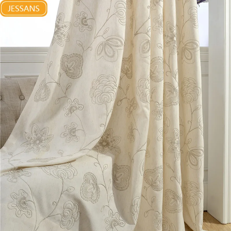 

Simple and Modern Curtains for Living Room Bedroom Cotton and Linen Embroidered Curtain Decoration Custom Finished Product
