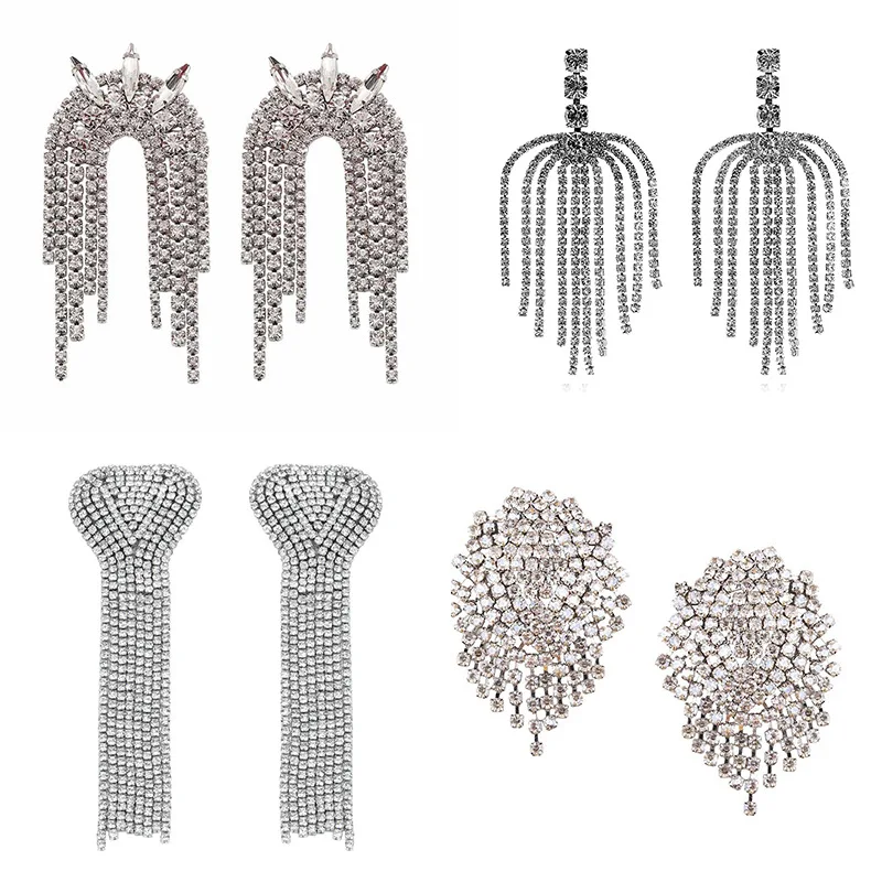 

Long Tassel Rhinestone Drop Earrings For Women Ovsize Crystal Dangle Earrings Flash Fashion Engagement Earrings Jewelry