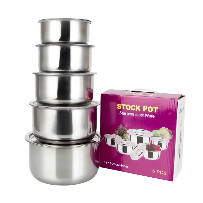 5pcs Stainless Steel Soup pot Stock Pot Set with Lid Kitchenware Stew Pot Cooking Tools Cookware Kitchen Accessories