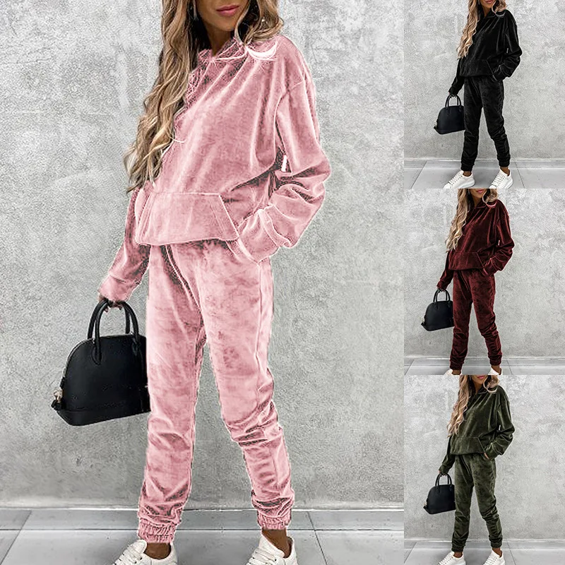 

Winter New Solid Hooded Sport Casual Silver Fox Fur Set for Women