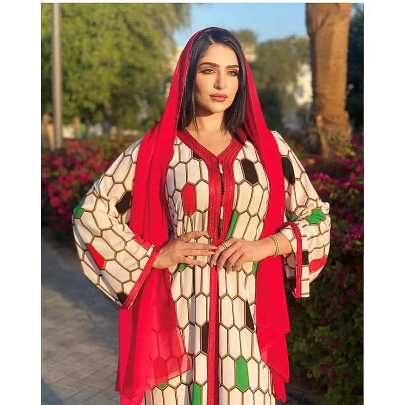 Muslim Fashion Middle East Printed Robe Jalabiya Dubai Arab Muslim Abaya Dubai Turkey Long Dresses Robe Femme Musulmane