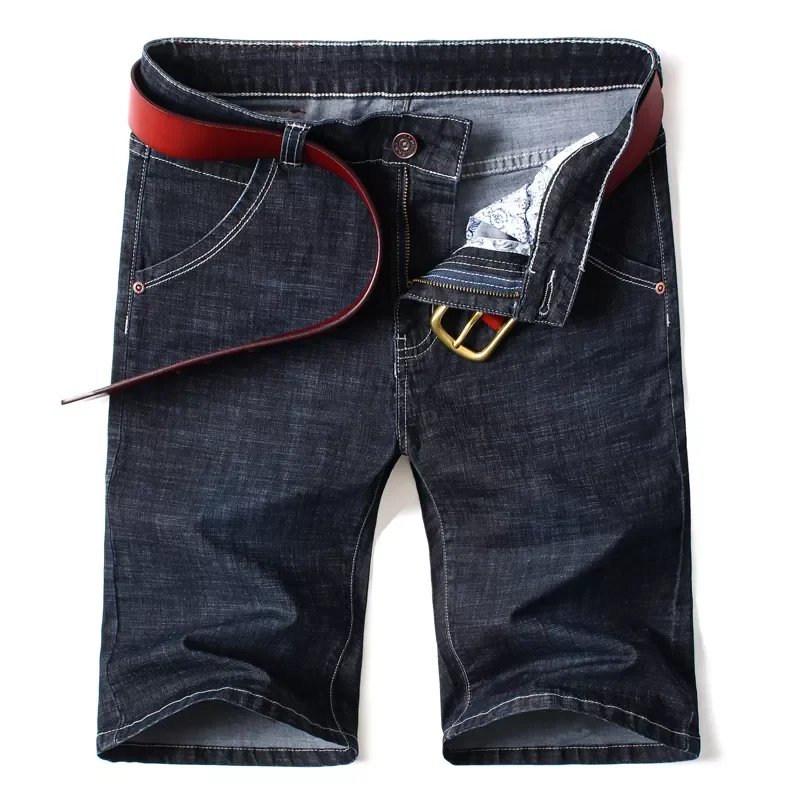 

42 44 46 Plus Size 2022 Summer New Men Slim Denim Shorts Business Casual Stretch Black Blue Solid Color Short Jeans Male Brand