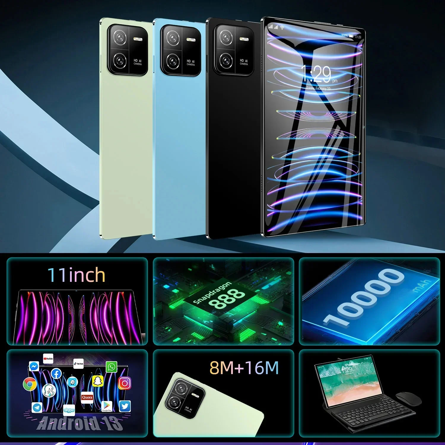 2024 Новый оригинальный планшетный ПК Global Edition Pad 6 Pro 16 ГБ + 1 ТБ Snapdragon 888 Android 13 HD 4K 5G