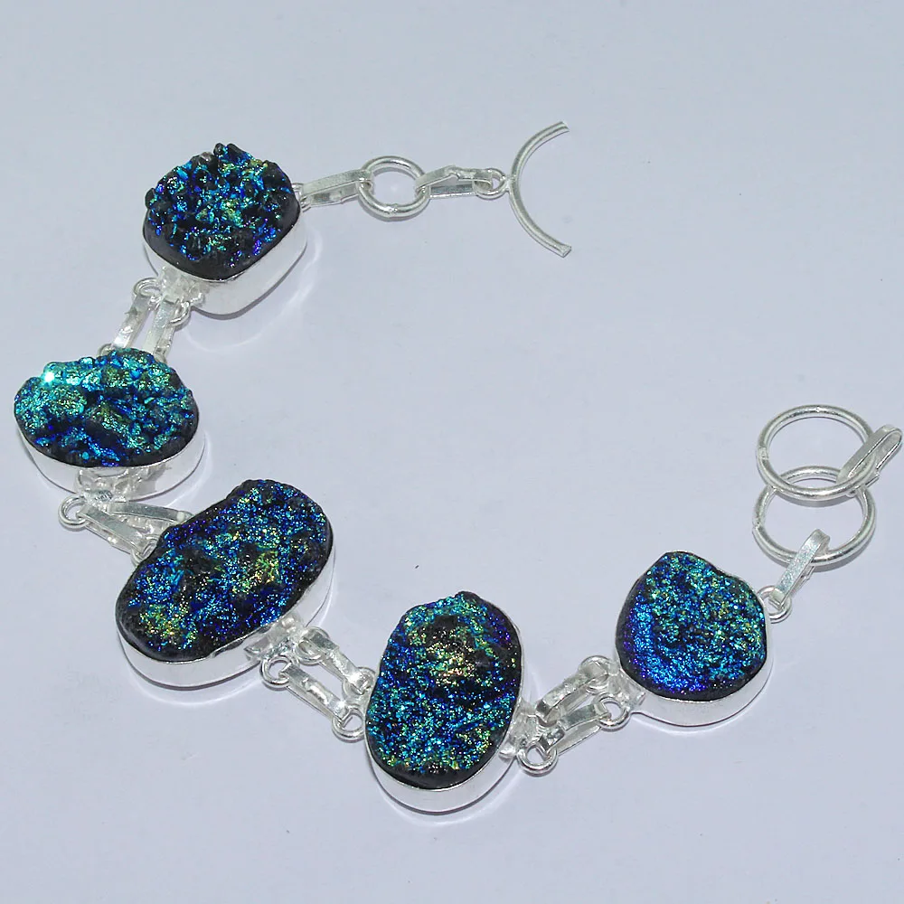 

Серебристый браслет с друзой, покрытый медью, 20,5 см, B1103