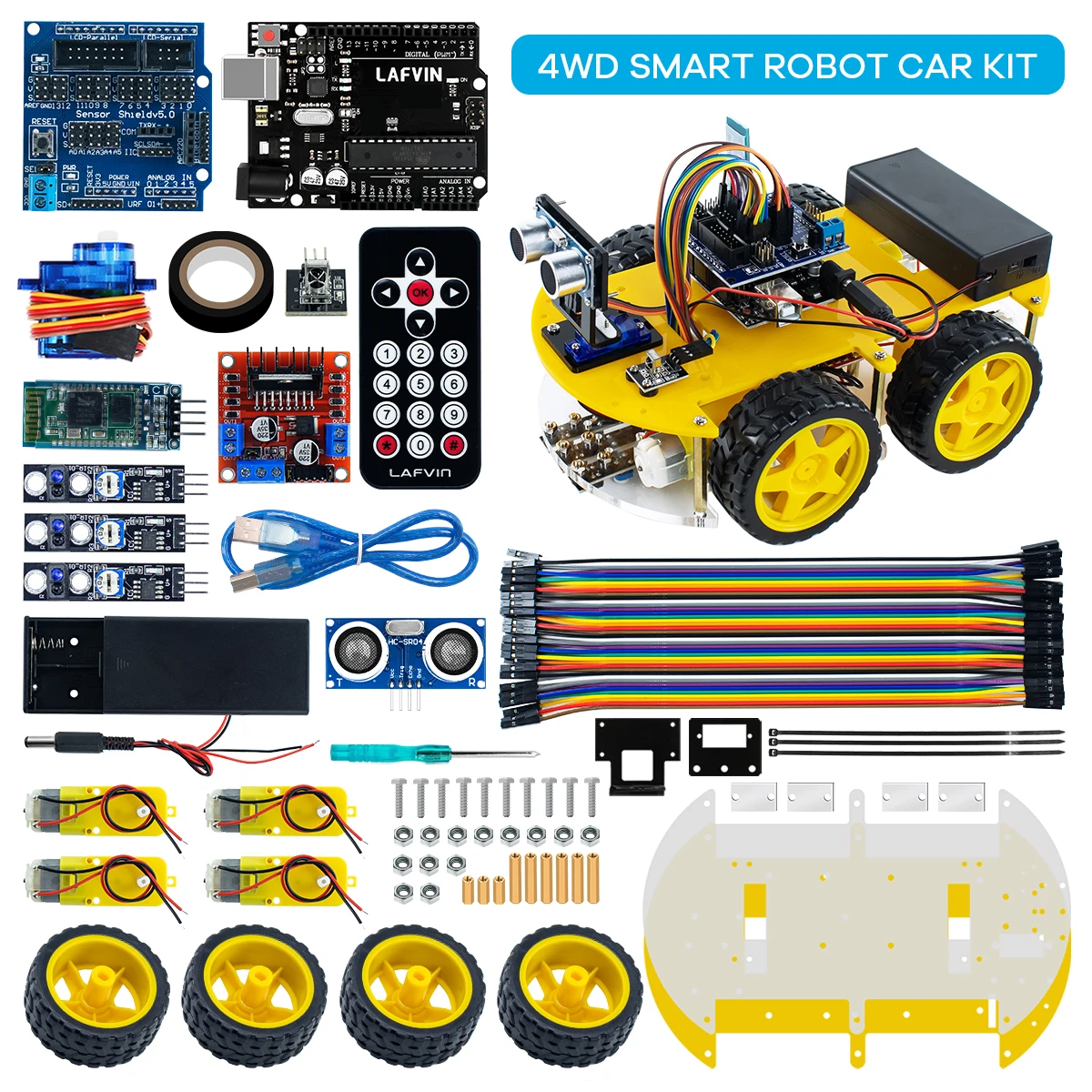 

LAFVIN Robot Car Kit for Arduino for UNO R3 Programming Project 4WD Robotic Kit DIY Automation Toy Car Set with Tutorial