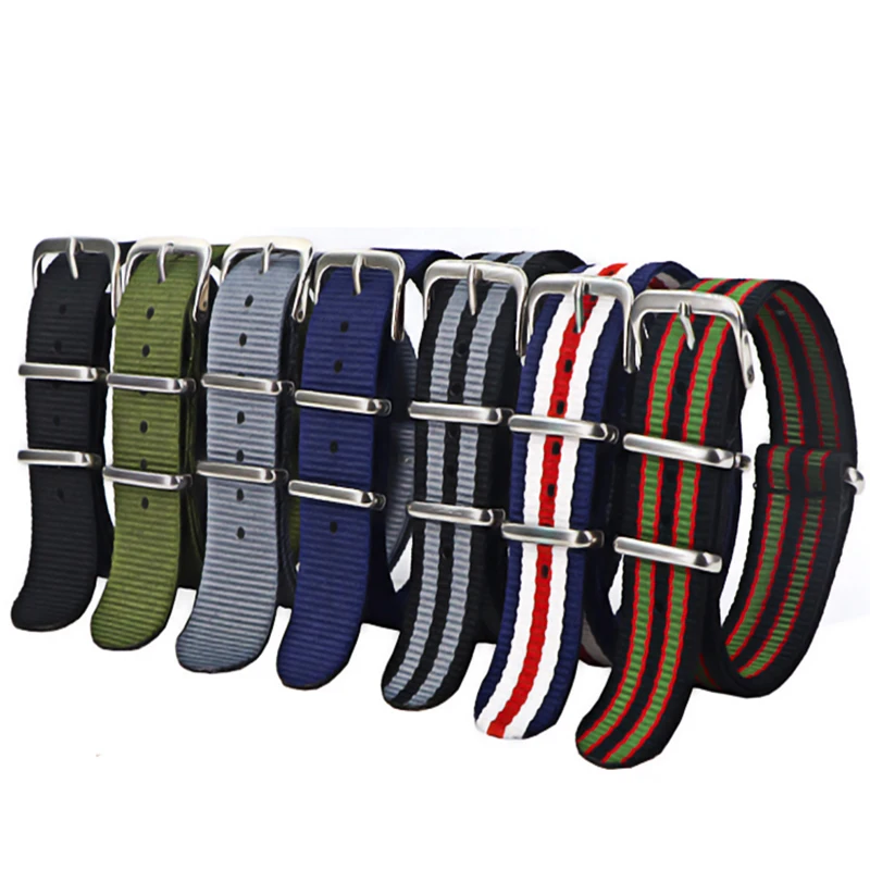 18mm 20mm 22mm Army Sports Nato Strap Fabric Nylon Watchband Buckle Belt for 007 James Bond Watch Bands Colorful Rainbow