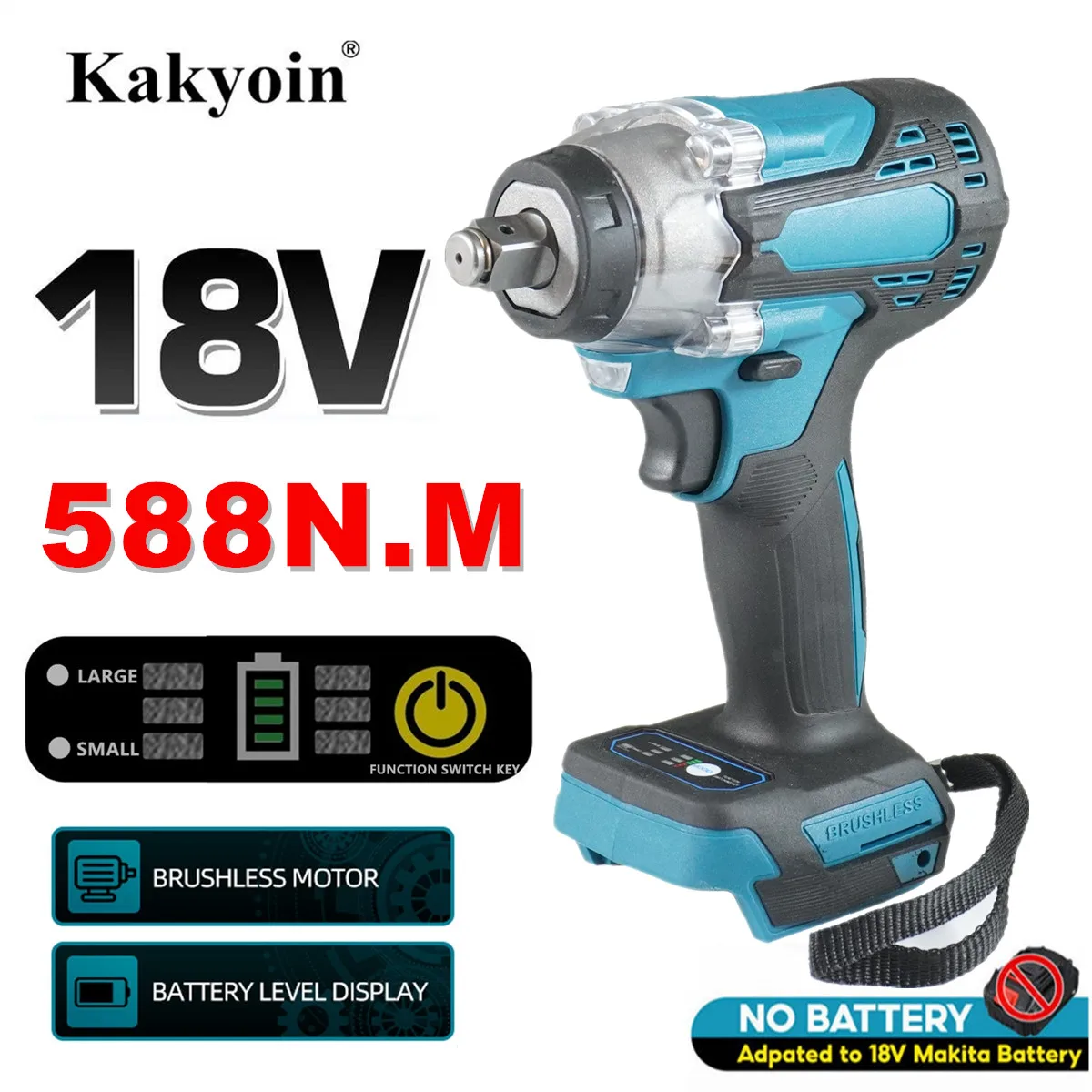 

Беспроводной бесщеточный Электрический гаечный ключ, ударный гайковерт, 1/2 дюйма, торцевой гайковерт, ручная дрель, электроинструмент для батареи Makita 18 в