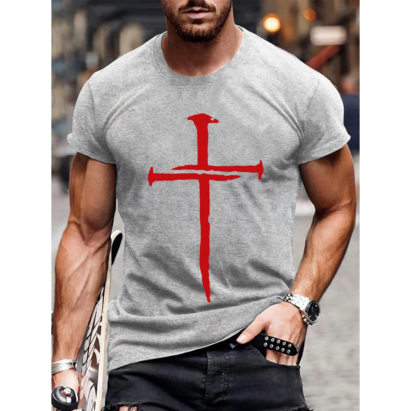 

Badassdude Hipster Cross Faith Printing Men's Casual Fashion T-shirt