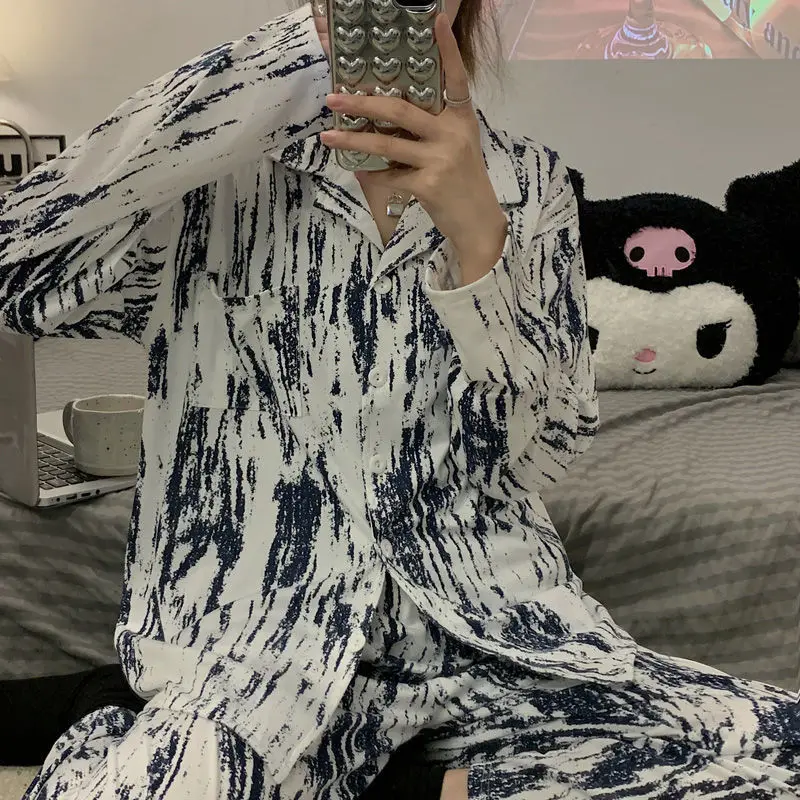 

Spring Autumn New Fashion Print Casual Two Piece Suit Women Long Sleeve Comfortable Loungewear Loose Nightclothes Pajama Set