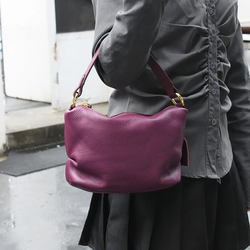 Top Layer Cowhide Women's Single Shoulder Dumpling Soft Leather Crossbody Bag