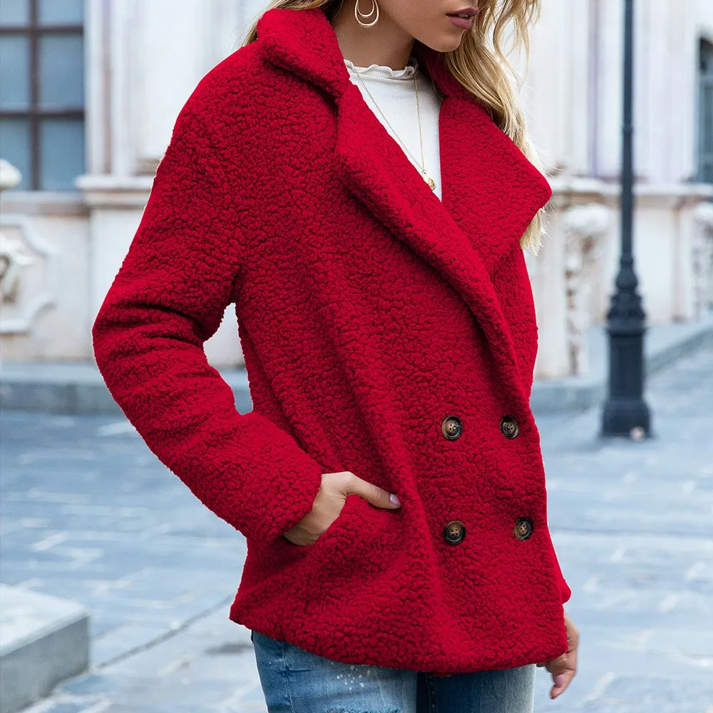 S-5xl Solid Color Women Winter Spring Loose Warm Coat High Quality Teddy Fleece Button Jacket Female Casual Veste Femme 2022