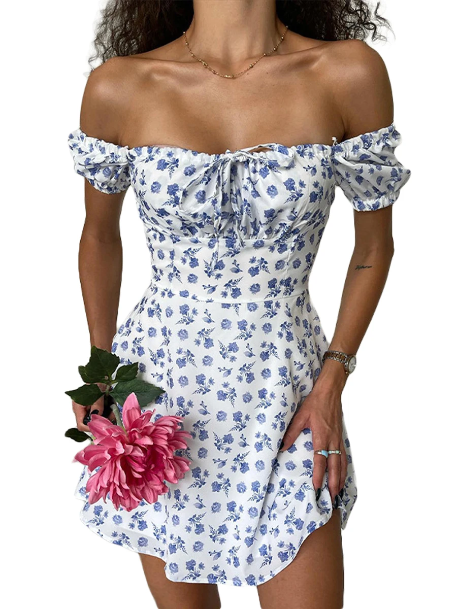 

Женское ажурное облегающее платье с цветочным принтом, платье на бретелях-спагетти с открытой спиной, короткое платье без рукавов с разрезом, мини-платье Y2k