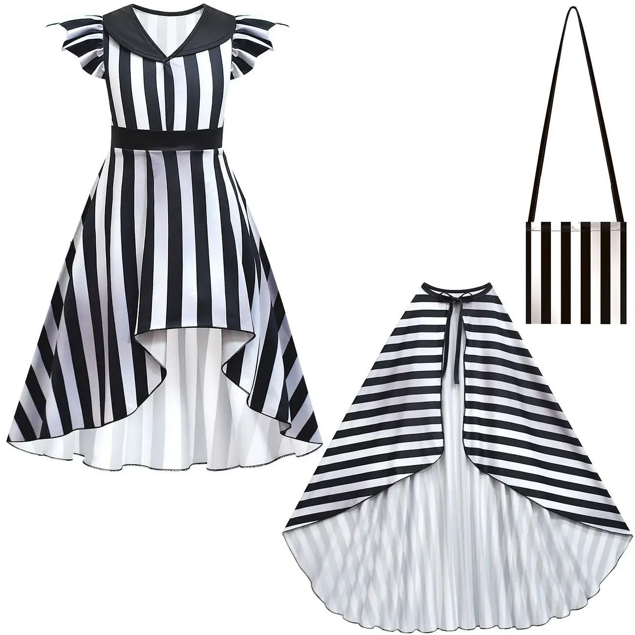 Детское платье в черно-белую полоску с принтом ужасного монаха для девочек сумка