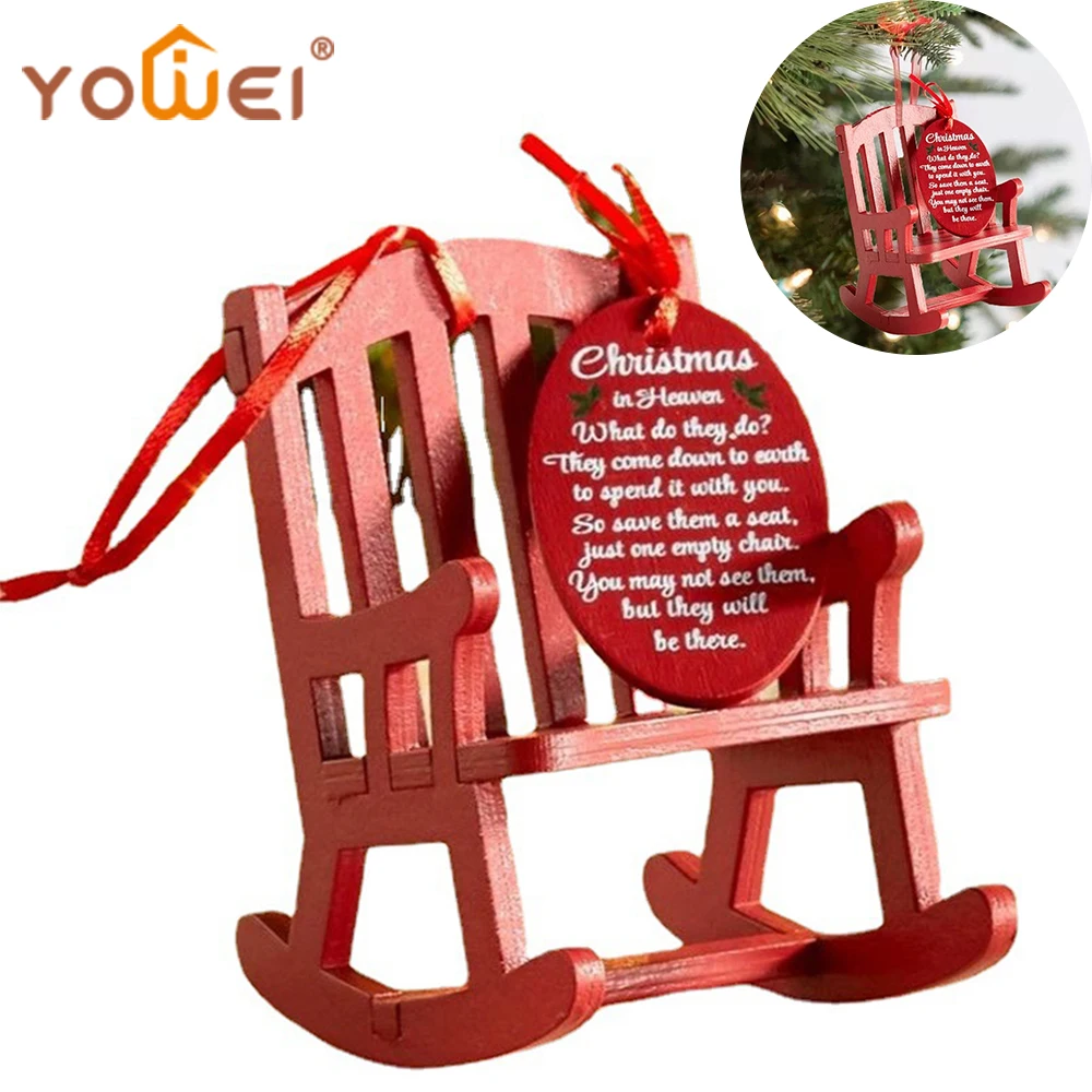 

Памятное украшение на Рождество в небесах, деревянное мини-кресло-качалка с значимой биркой, подвесное украшение для дома, Рождественская е...