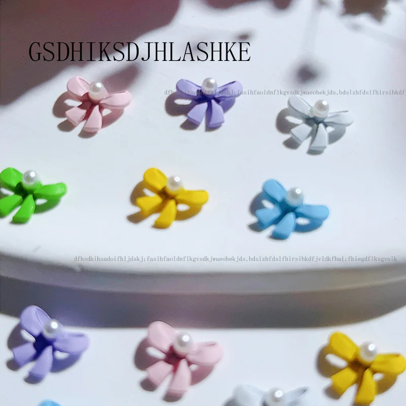 

5Pcs Kawaii Mini Bow Cute Nail Art Decorations Parts Frosted 3D Pearl Bow Tie Nails Charms DIY Alloy Spray Paint Nail Accessorie
