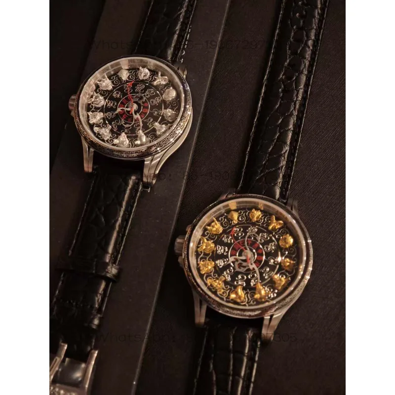Фото Часы Hanfeng Retro Zodiac с микрогравировкой, головой зверя, из стерлингового серебра, с автоматическим механическим механизмом №4